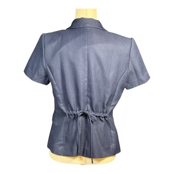 Vintage Sweet Suit Navy Herringbone Blazer Short Sleeve Button Front Size 10 - Picture 2 of 8